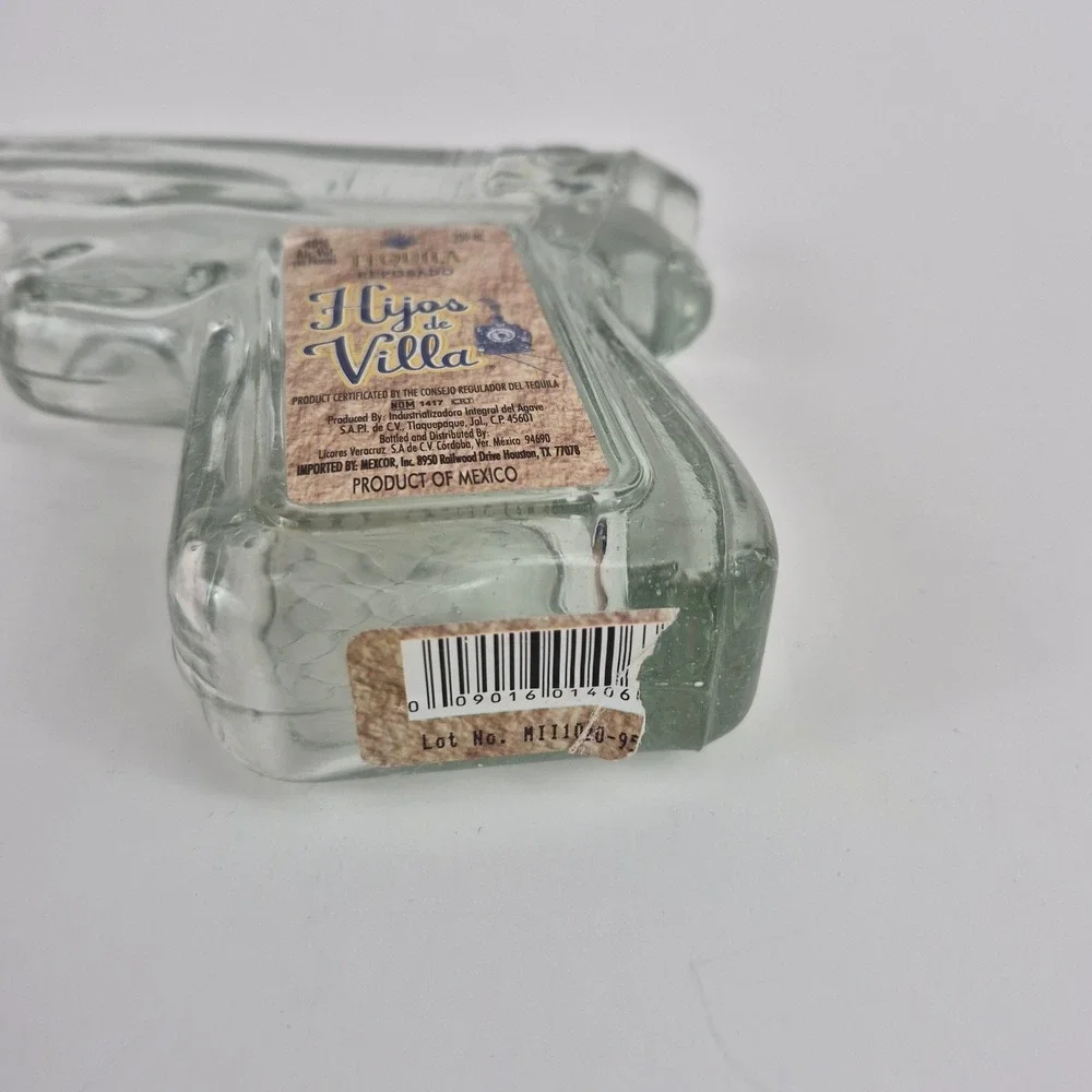 EMPTY Hijos de Villa Tequila Pistol Bottle 200ml & 4 Buckshot Shot Glasses